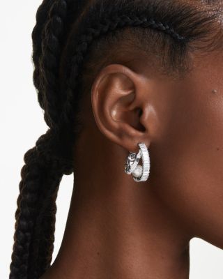 Ariana Grande Imitation Pearl & Crystal Baguette Small Hoop Earrings