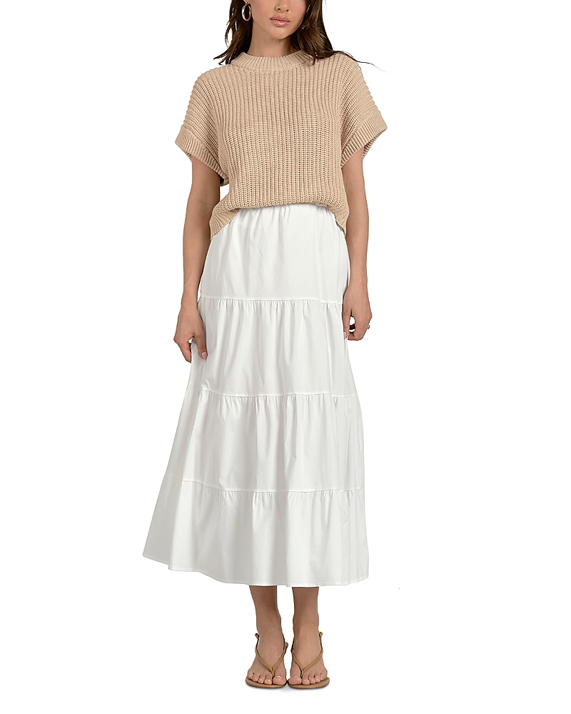 Elan Mixed Media Sweater Midi Dress In White Beige