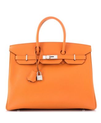 Pre-Owned HERMES Birkin 35 Handbag Orange Epsom with Palladium Hardware