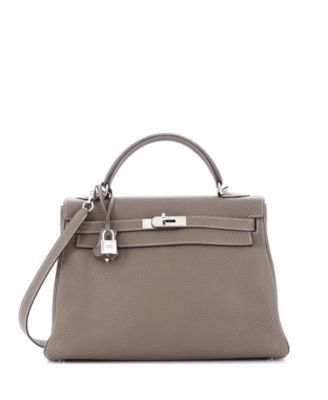 Pre-Owned HERMÈS - Kelly 32 Handbag Grey Clemence with Palladium Hardware