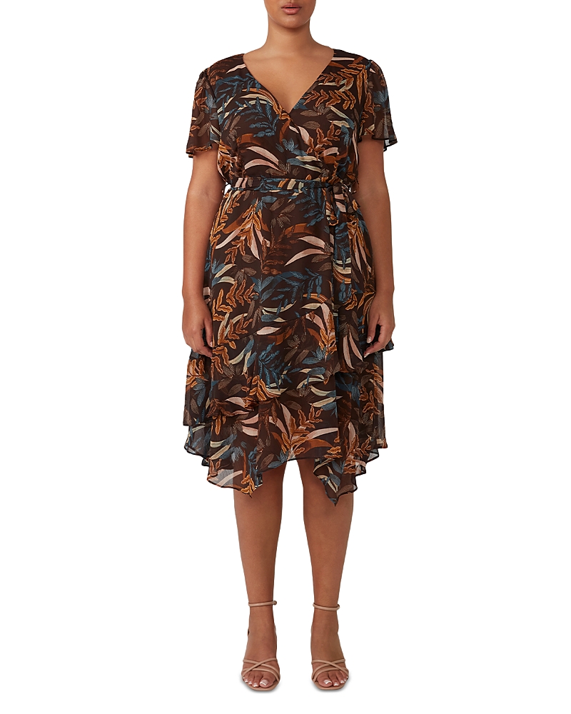 ESTELLE PLUS DREAM GLOW FAUX WRAP MIDI DRESS