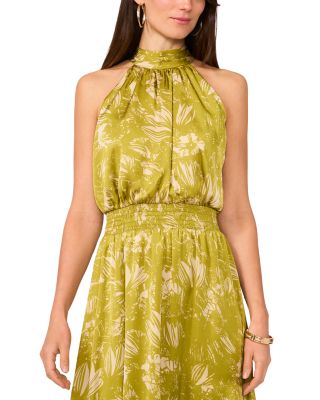 Printed Halter Neck Smocked Maxi Dress