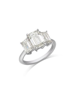 Certified Lab Grown Diamond Emerald Cut Three Stone Engagement Ring in 18K White Gold, 4.40 tcw
