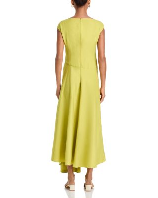 Silk Linen Drape Front Asymmetric Dress