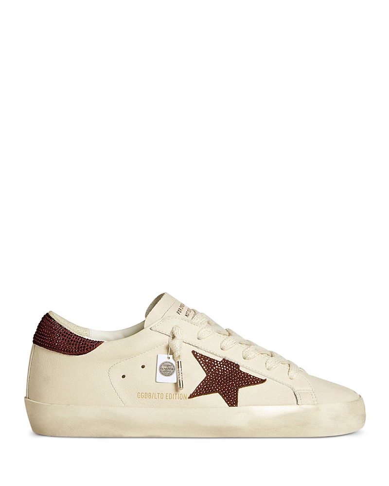Golden Goose Unisex Super Star Lace Up Sneakers In Optic White/burgundy/pink