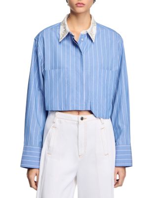 Sandro - Striped Cropped Shirt