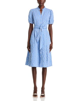 Eyelet Puff Sleeve Fit &amp; Flare Dress