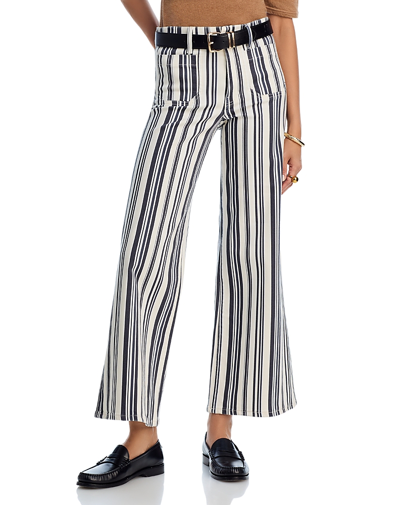 Frame Le Slim Palazzo Patch Pocket High Waist Wide Leg Jeans In Navy Stripe