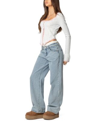 Abbie Split Front Pointelle Top