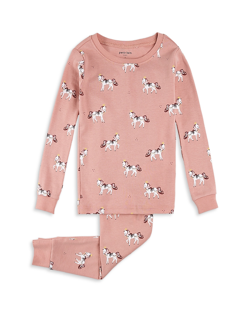 Petit Lem Girls' Royal Horses Print Pajama Set - Little Kid In Pink
