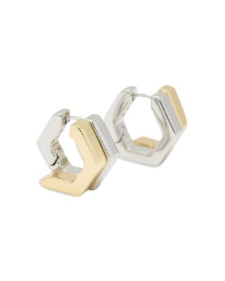 Two Tone Hexagon Double Huggie Hoop Earrings