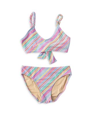 Shade Critters - Girls' Diagonal Stripped Two Piece Swimsuit - Little Kid, Big Kid