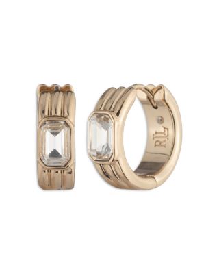 Cubic Zirconia Ribbed Hoop Earrings, 0.6" diameter