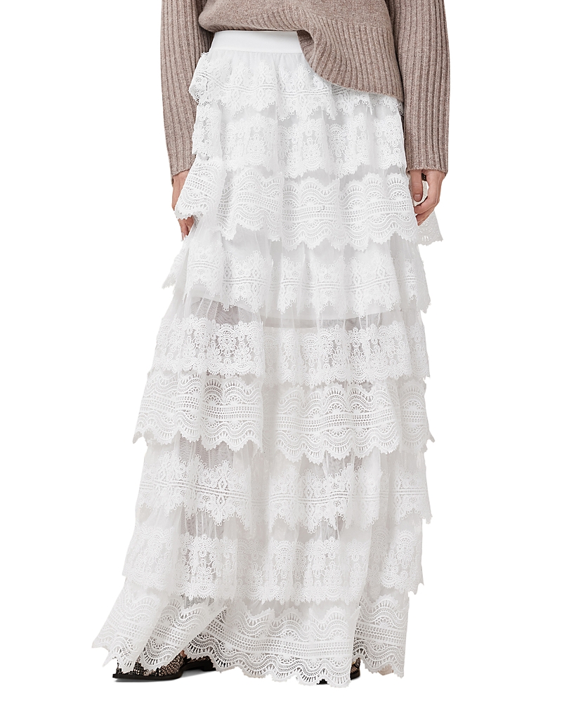 Allsaints Lizi Tiered Lace Maxi Skirt In Chalk White