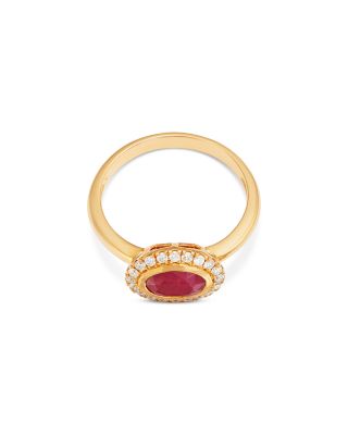 Ruby & Diamond Halo Ring in 14K Yellow Gold