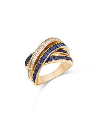 Bloomingdale's Fine Collection Blue Sapphire & Diamond Crossover Statement Ring in 14K Yellow Gold