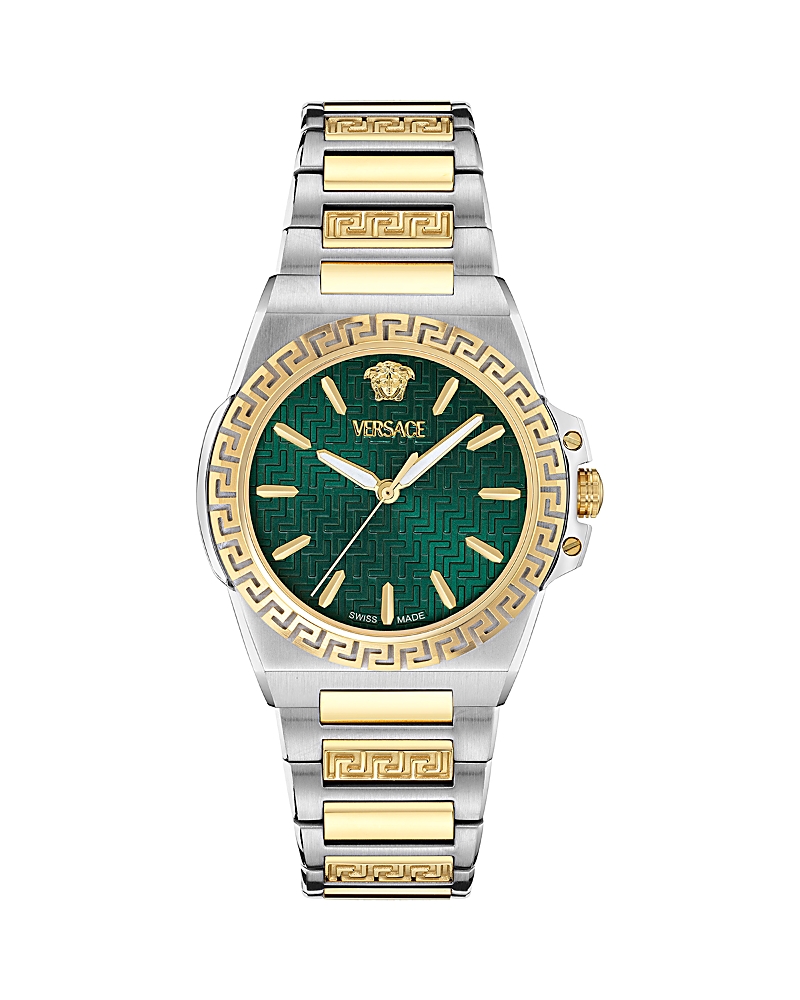 Versace Greca Reaction Watch, 38mm In Green/two Tone