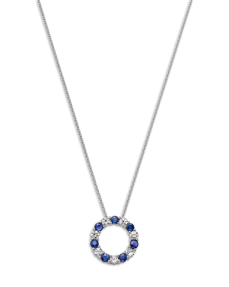 Bloomingdale's Fine Collection Blue Sapphire & White Sapphire Circle Pendant Necklace In 14k White Gold, 18 In White/blue