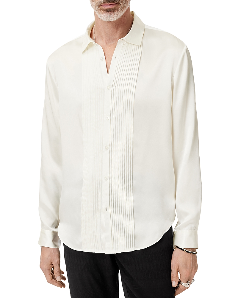 John Varvatos Pleated Front Silk Button-up Shirt In White