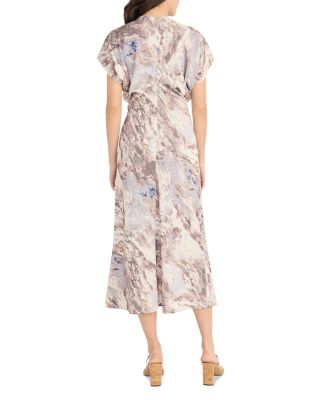 Printed Short Sleeve Gathered Midi Dress