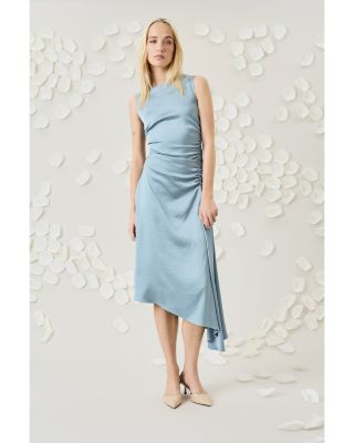 Boat Neck Asymmetric Midi Dress