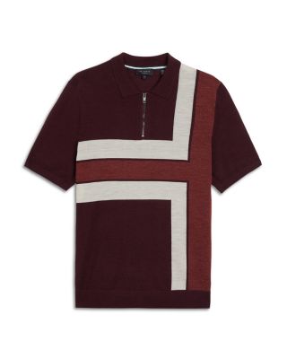Color Block Short Sleeve Zipper Polo Sweater