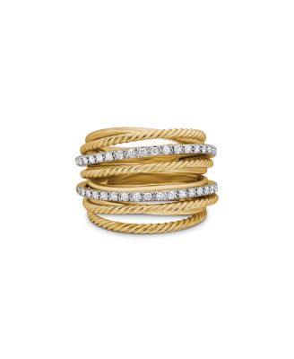 David Yurman - Crossover Wide Ring in 18K Yellow Gold with Diamonds