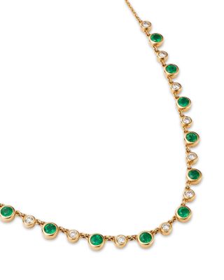 Emerald & Diamond Droplet Station Necklace in 14K Yellow Gold, 18"