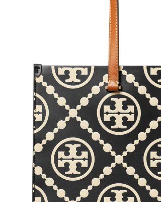 T Monogram Contrast Leather Tote
