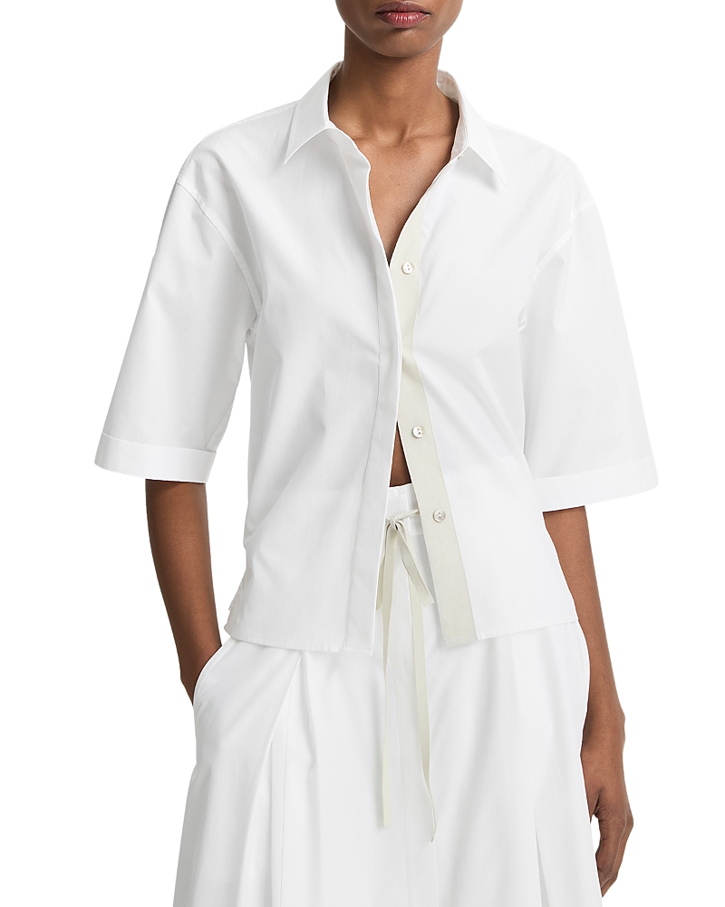 Vince Short Sleeve Collared Button Down Shirt In Optic White