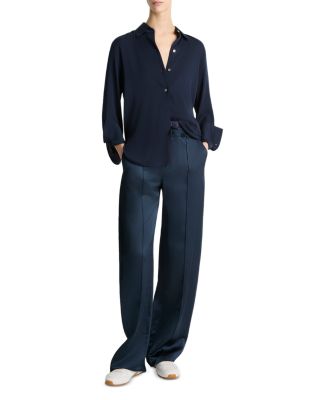 Long Sleeved Button Down Silk Blend Blouse