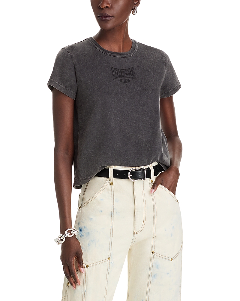 Alexander Wang T T By Alexander Wang Graphic Shrunken Tee In Faded Black