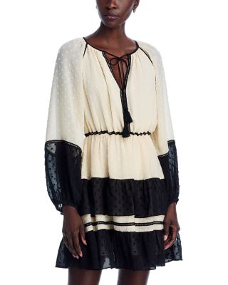 Stellah Split Neck Tassel Tie Mini Dress