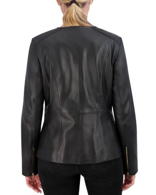 Collarless Leather Jacket