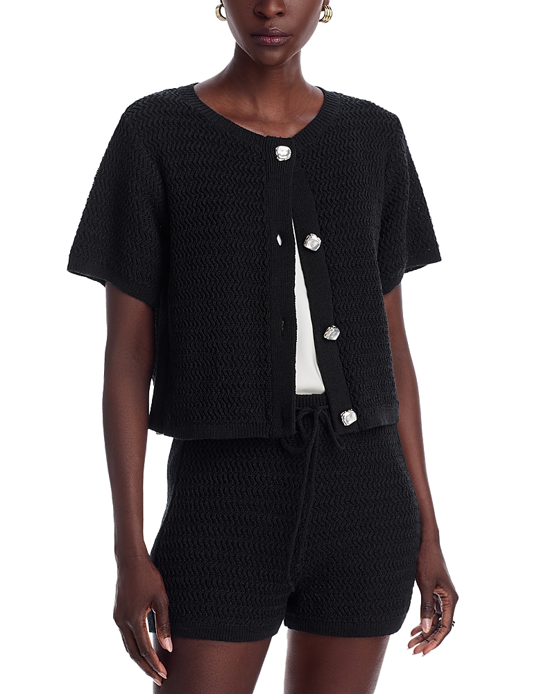 Line & Dot Sancia Crewneck Cardigan Sweater In Black