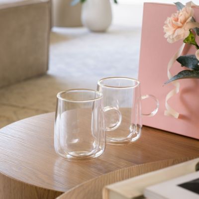 Artesano Hot and Cold Beverages Insulated Large Latte Glass with Handle, Set of 2