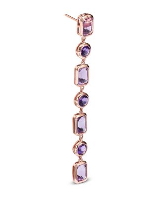 Rose de France & Purple Amethyst Mixed-Cut Linear Drop Earrings in 14K Rose Gold