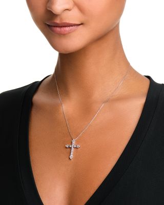 Diamond Cross Pendant Necklace in 14K White Gold, 1.0 tcw
