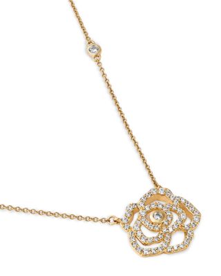 Diamond Flower Necklace in 14K Yellow Gold, 0.50 tcw