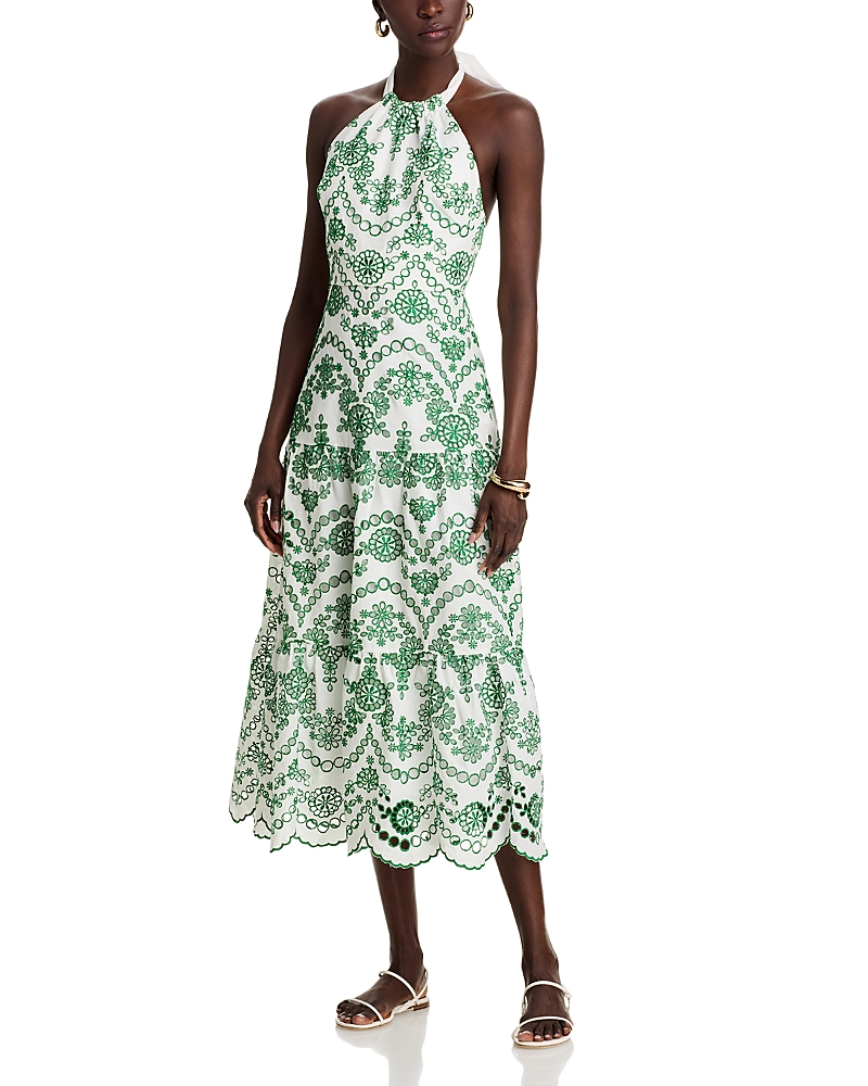 Shop Milly Hayden Scallop Eyelet Dress In White/green