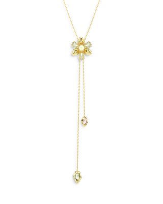 Idyllia Mixed Cut Multicolor Crystal Flower Lariat Necklace, 16.5-27.5"