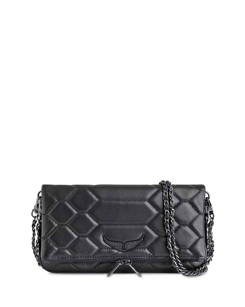 Zadig & Voltaire Rock Xl Mat Scale Clutch In Noir