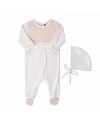 Unisex Chevron Velour Romper with Bonnet