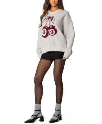 Cherry 3 Oversized V Neck Sweater