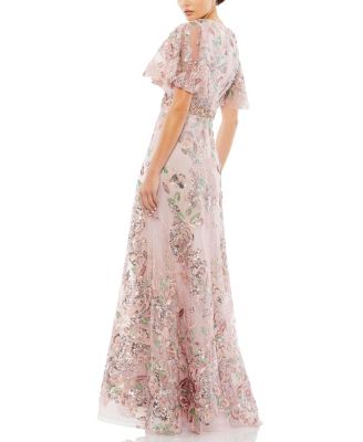 Floral Embellished Short Sleeve Gown