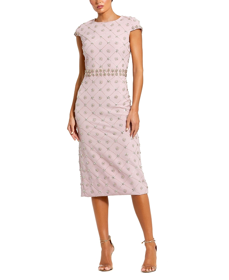 Mac Duggal Hand Embellished Cap Sleeve Midi Dress