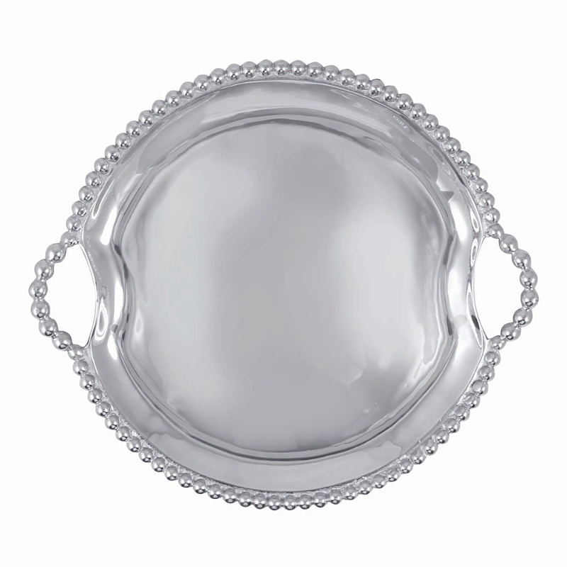 Mariposa String Of Pearls Round Handle Tray In Silver