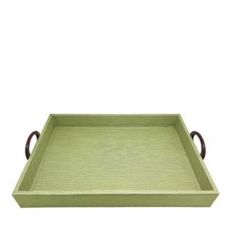 Mariposa Palma Faux Grasscloth and Tortoiseshell Handle Large Tray