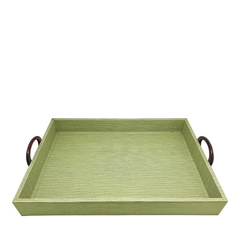 Mariposa Palma Faux Grasscloth And Tortoiseshell Handle Large Tray In Green