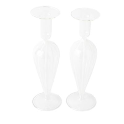 Nuovo Stripe White Candlesticks, Set of 2